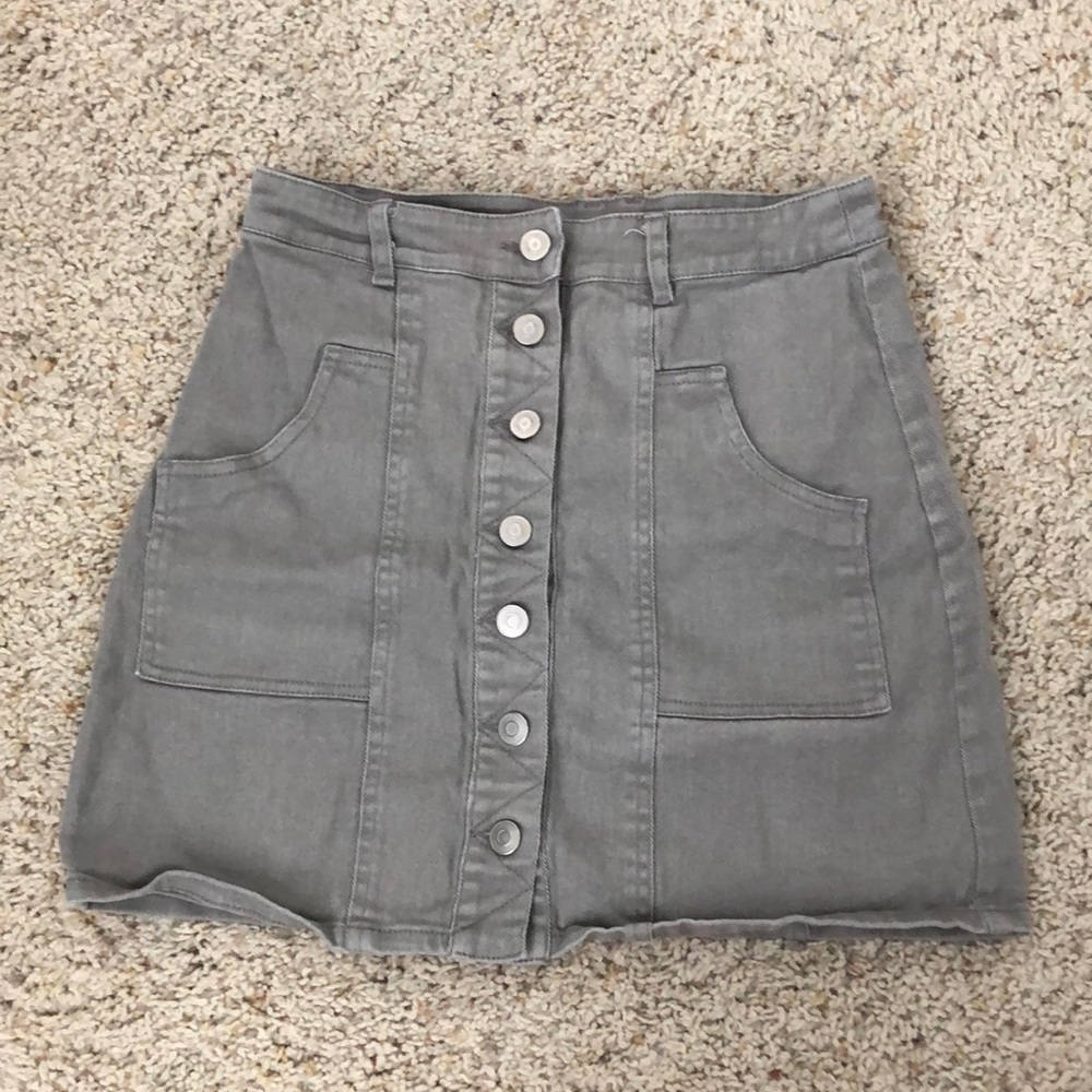 Altar’d State Grey Denim Button-Up Skirt